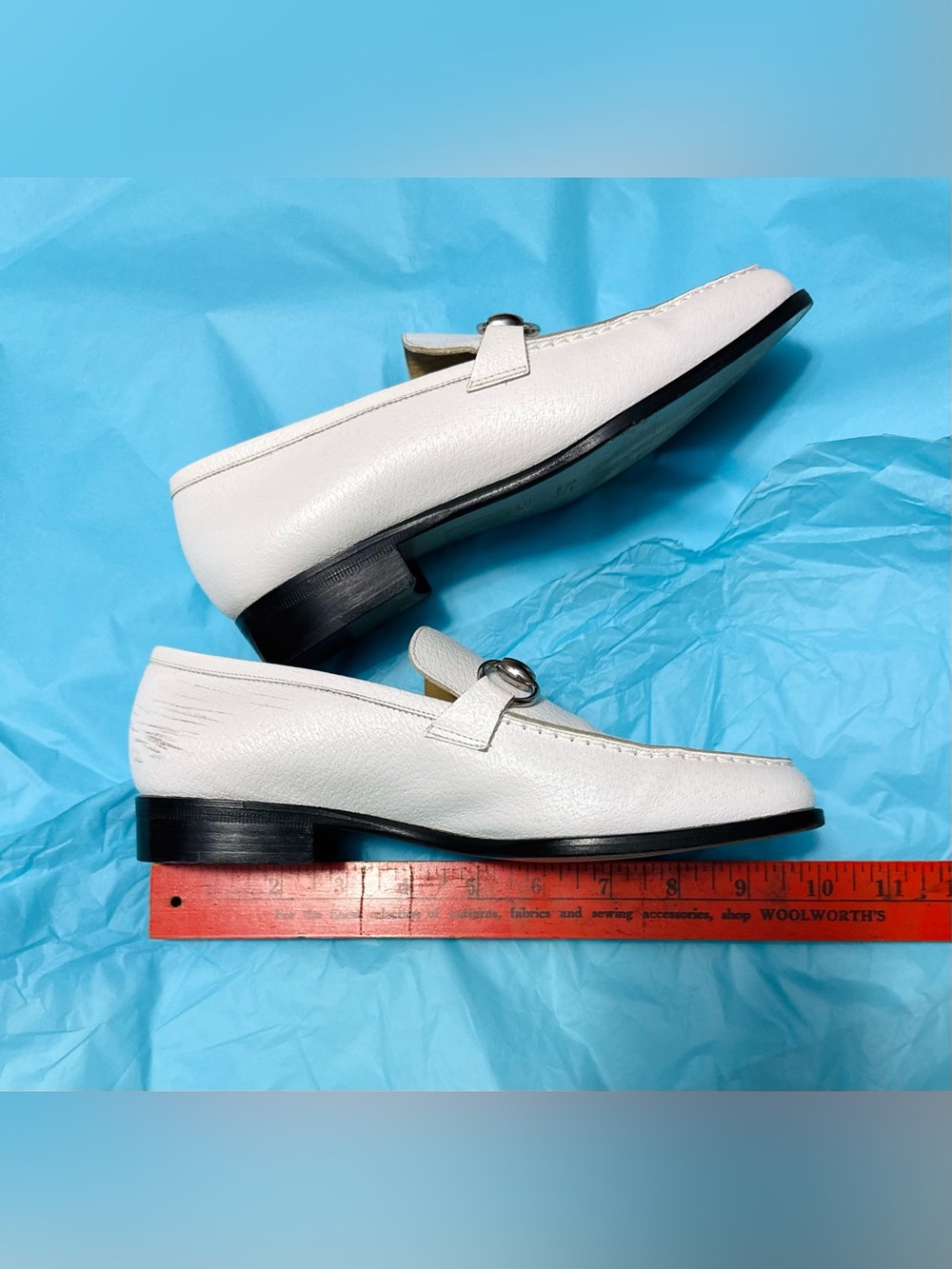 Gucci AUTHENTIC Vintage White Silver Horsebit Leather Loafers 36.5 Tom Ford RARE - Picture 10 of 16